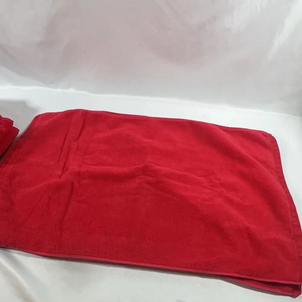 Vintage Set of 5 Bright Red Springmaid Towels Bath Mat Hand Towel USA